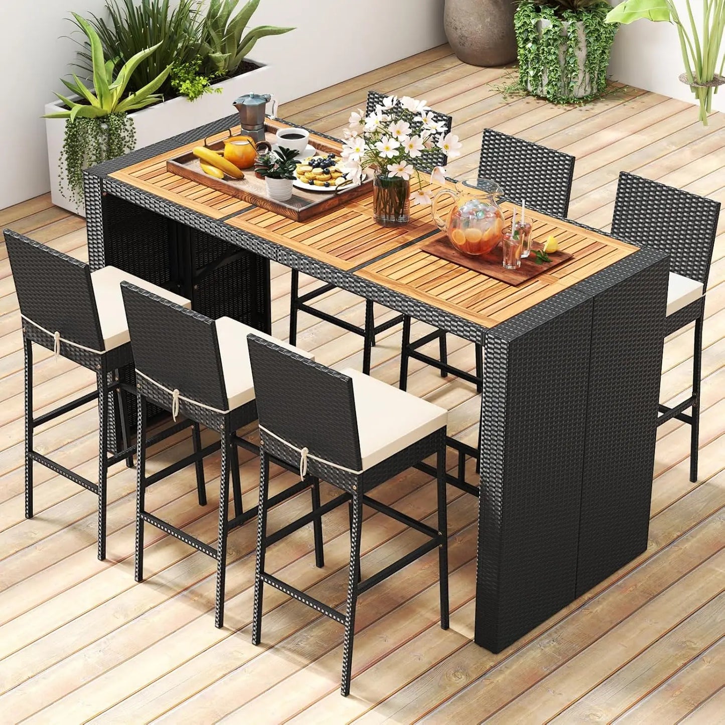 Acacia Wood Wicker Table